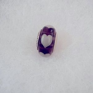 Retired Purple with White Hearts Murano Glass Pandora Bead